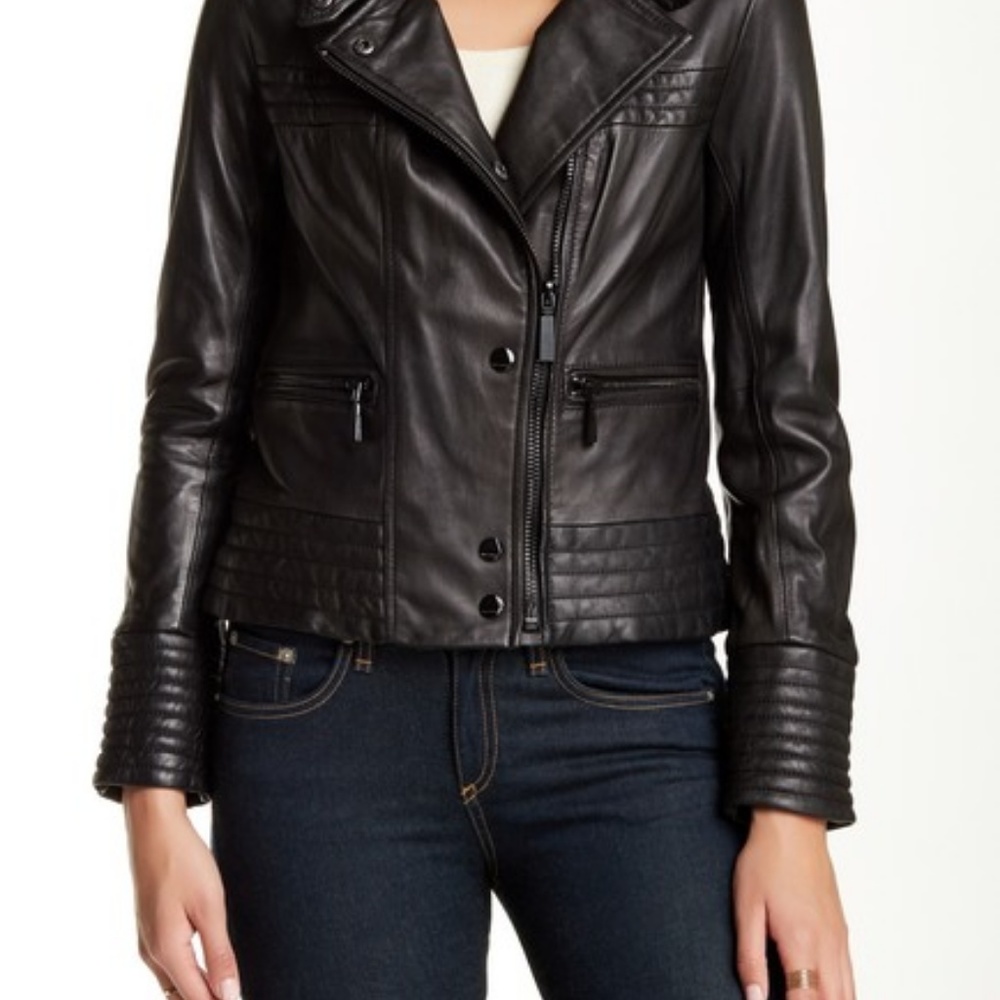 VINCE CAMUTO Black Leather Moto Jacket